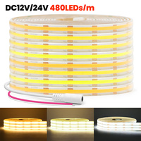 Waterproof COB LED Strip Light 12V 24V 3000K 4000K 6000K 480LEDs/m Flex Clear Silicone Neon Lamp High Brightness Linear Lighting