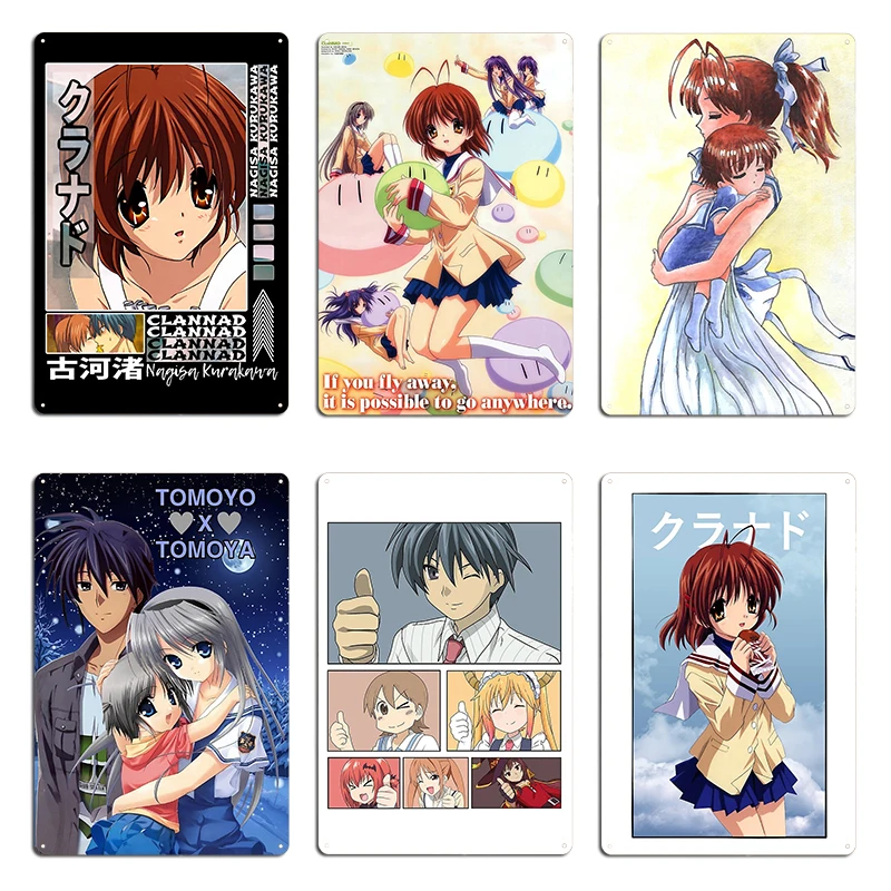 Póster de anime Clannad Nagisa Furukawa durmiendo Ushio Clannad Metal Retro fiesta personalizada pared cueva cartel de estaño