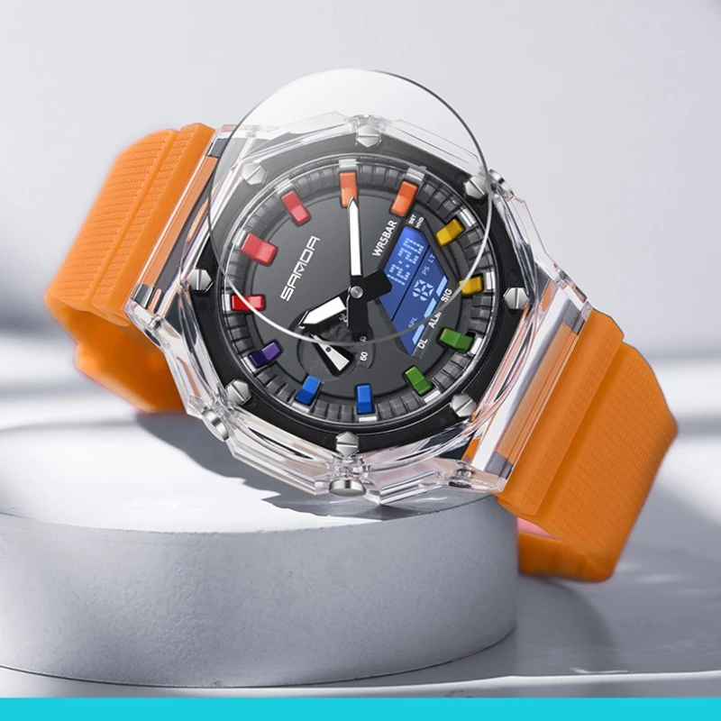 Jam Tangan SANDA 3341 Fashion Sport Quartz Dual Display Anti Air Bercahaya Kronograf Alarm untuk Pria Reloj Hombre