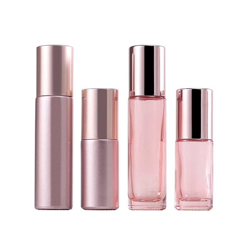 5/10Ml Roze Glazen Rol Op Fles Etherische Olie Lipgloss Hervulbare Buis Lege Pot Glazen Parfumfles