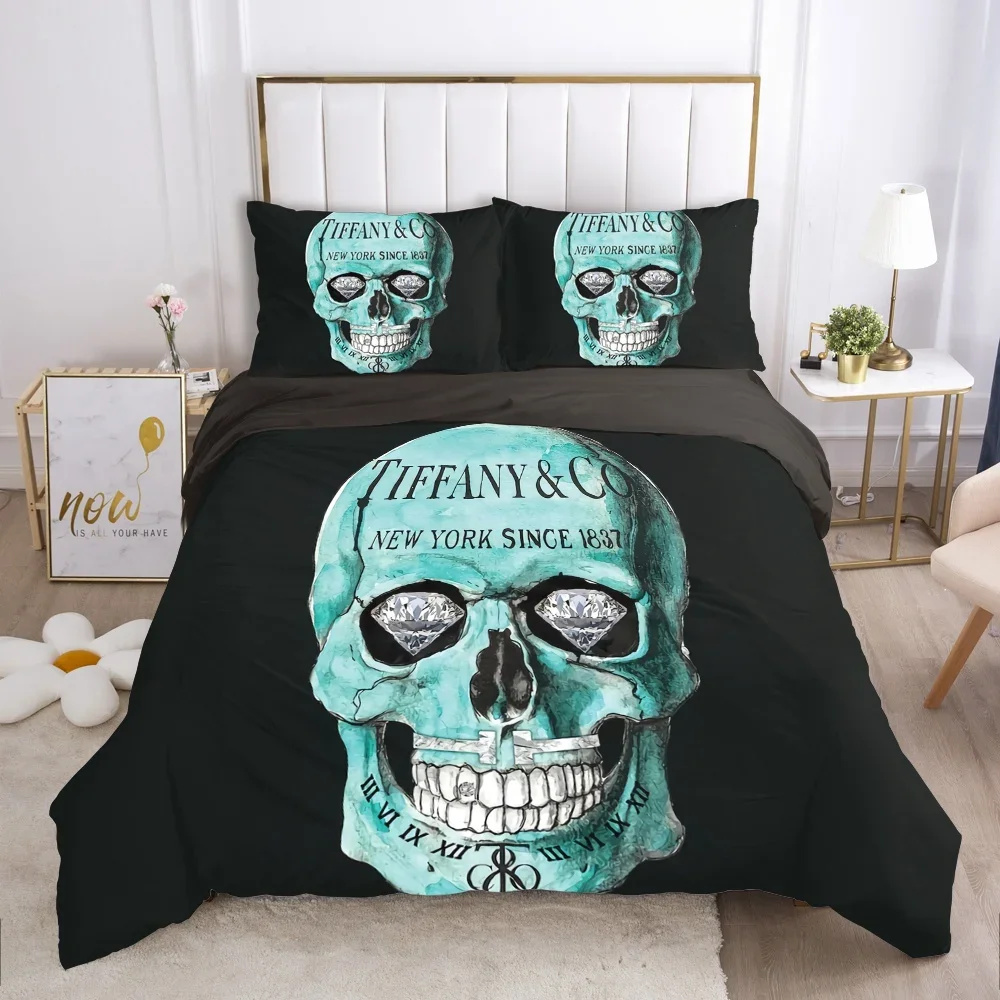 

3PCS Single-sided Skull Printed Bedding Set Comforter With 2 Beauty Quilt Cover Duvet Pillows Comfortable Bedspreads Beddingset