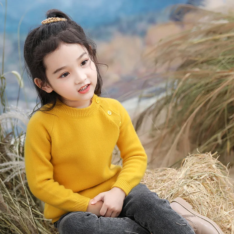 Soft  Unisex Style 100%  Merino Wool  Sweater Autumn And Winter  Pullover  Long Sleeve O-Neck  Basic  Children's Clothing Tops view 2
