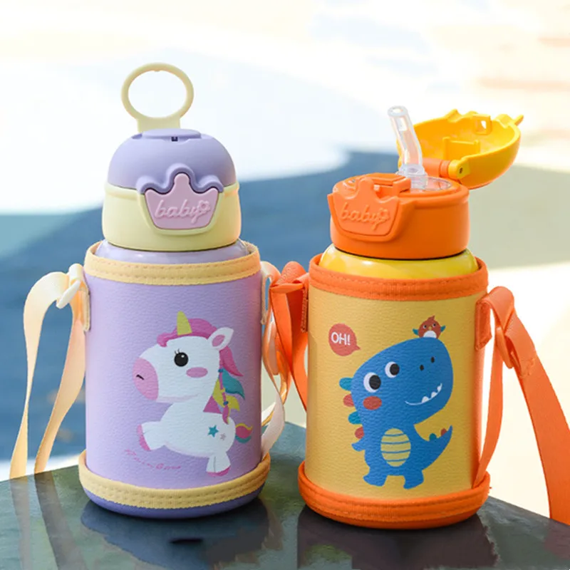 500ml Dinosaur Children\'s Thermos Bottle Cute Kids Thermal Water Bottle Stainless Steel Thermos Mug For Student Water Cup