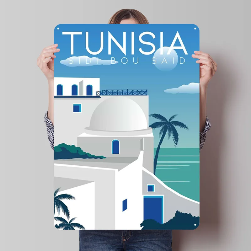 Тунис Сиди Бу Саид, туристический постер, жестяные знаки, дорожный постер, декор для ванной комнаты, металлическая вывеска на заказ для настенного художественного украшения, ретро Тунис Сиди Бу Саид, туристический постер, жестяные знаки, дорожный постер, декор для ванной комнаты, металлическая вывеска на заказ для настенного художественного украшения, ретро