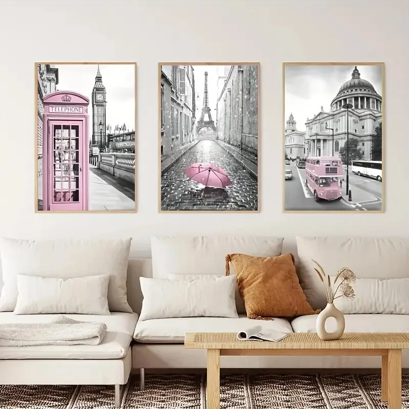 3pcs Modern Art Canvas Poster Eiffel Tower Girls Bedroom Decoration Lightpink Paris Theme Wall Art Living Room Corridor Decor 4