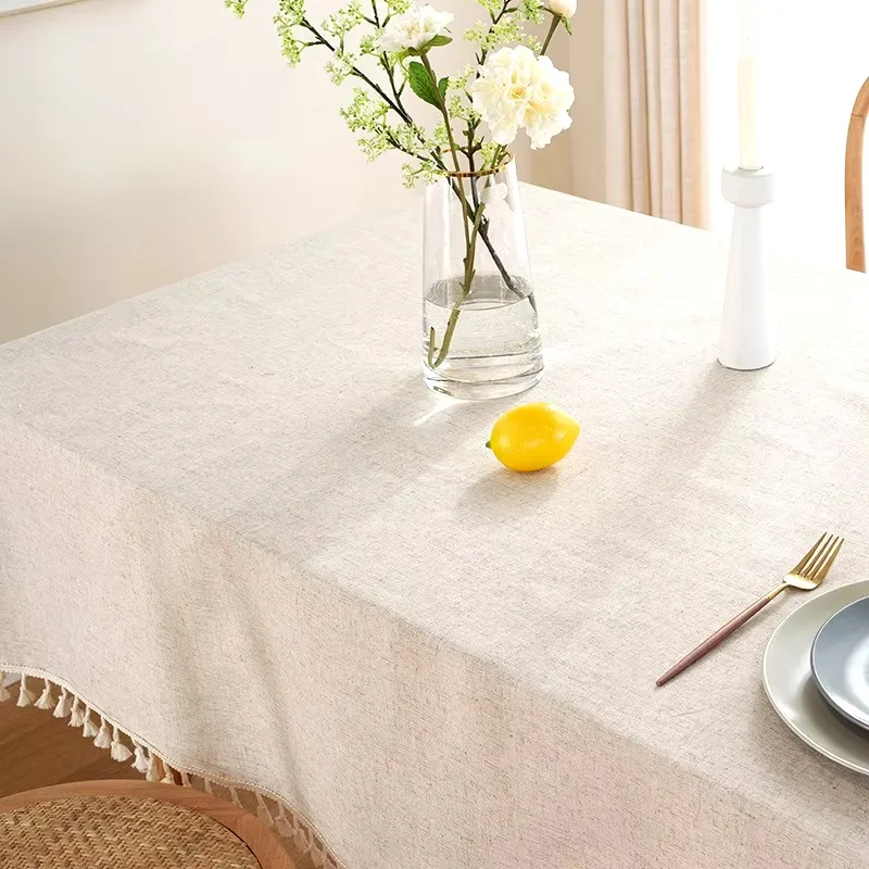 Linen solid color modern style tablecloth rectangular simple tassel tablecloth