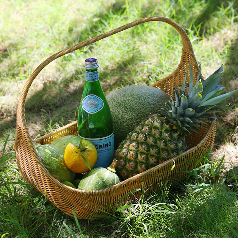 Cestino di fiori in Rattan cestino di vimini fatto a mano con manico cestino portaoggetti intrecciato per la decorazione del giardino di Picnic di