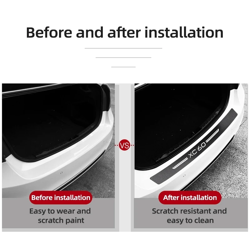for Volvo XC60 Logo Carbon Fiber Car Door Sill Anit Kick Film Trunk Guard Protective Decals Front Rear Threshold Stickers Tape