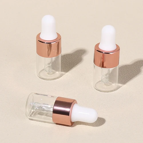 3 uds 2ml Mini botellas cuentagotas de vidrio transparente pequeñas con cuentagotas de vidrio para aceites esenciales muestra de viaje
