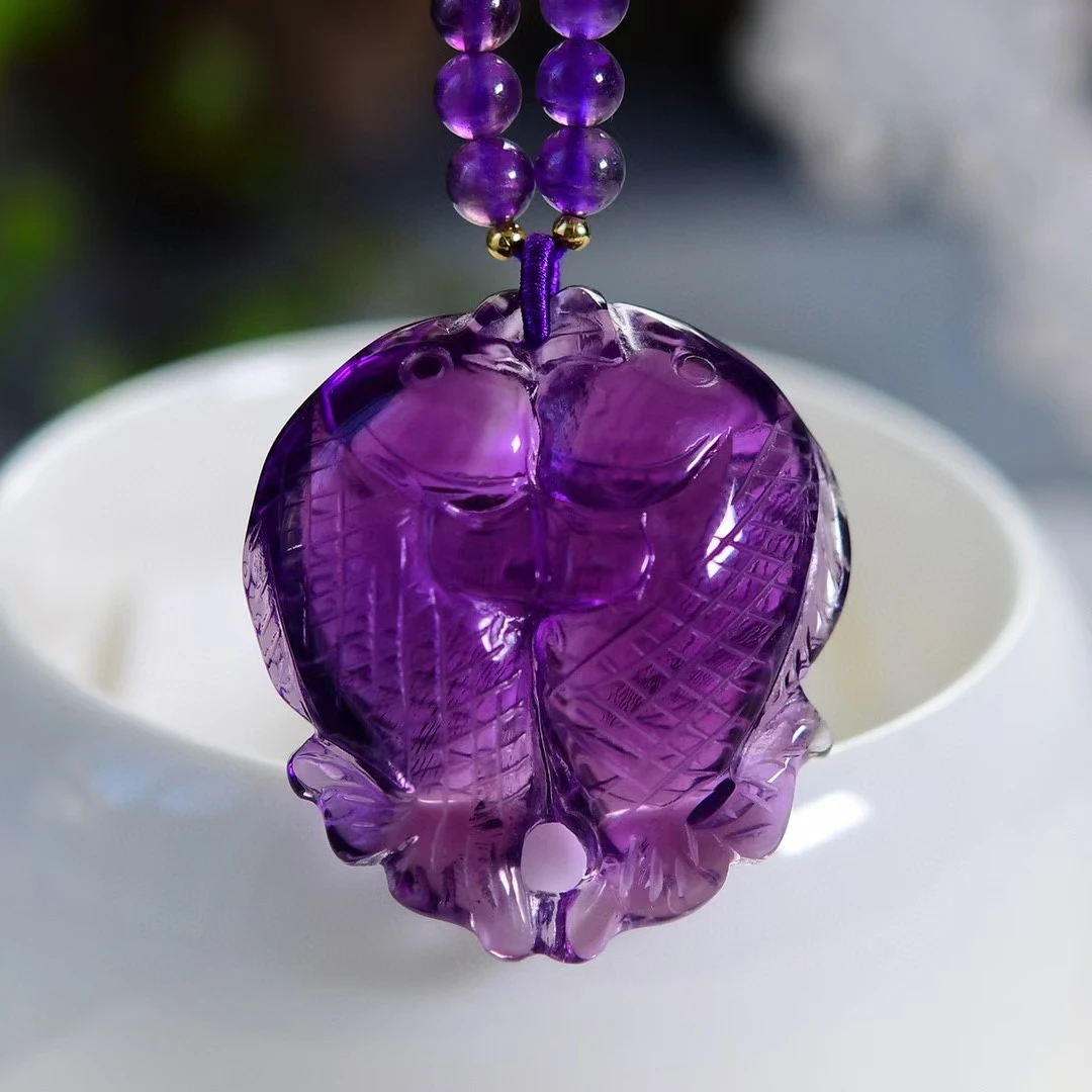 Natural Purple Amethyst Quartz Pendant Fish 34.3*31*14mm Amethyst Jewelry Beads Women Men Necklace Brazil AAAAAA