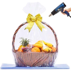 10pcs Extra Large Shrink Wrap Basket Gift Bags, Gift Baskets Clear Cellophane PVC Shrink Bags for Christmas Party