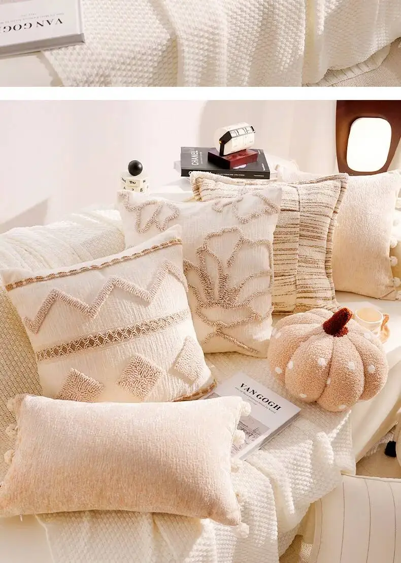 Luxuriöser französischer Stil Schwarz-Weiß Dekokissenbezug Chenille Boho Weiche Moderne Kissenhüllen für Sofa- und Bettdekoration – Detail 18