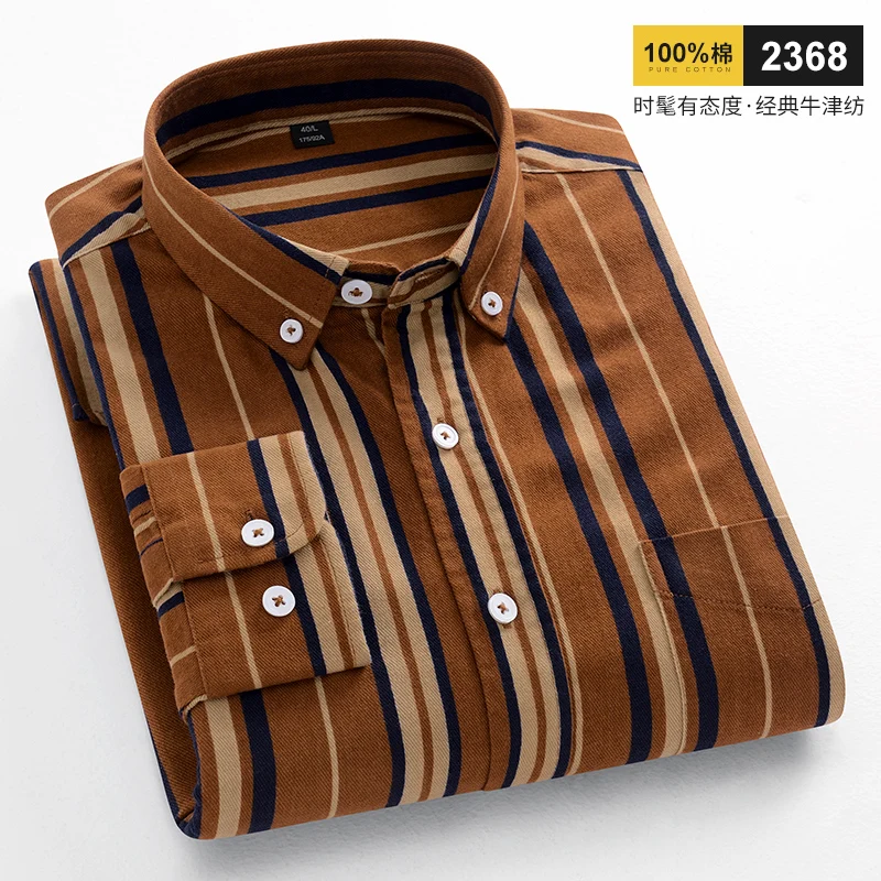 Nieuw In Shirt Mode Trends100 % Katoenen Shirts Met Lange Mouwen Voor Mannen Slim Fit Casual Effen Shirt Zacht Geruite Gestreepte Merkkleding