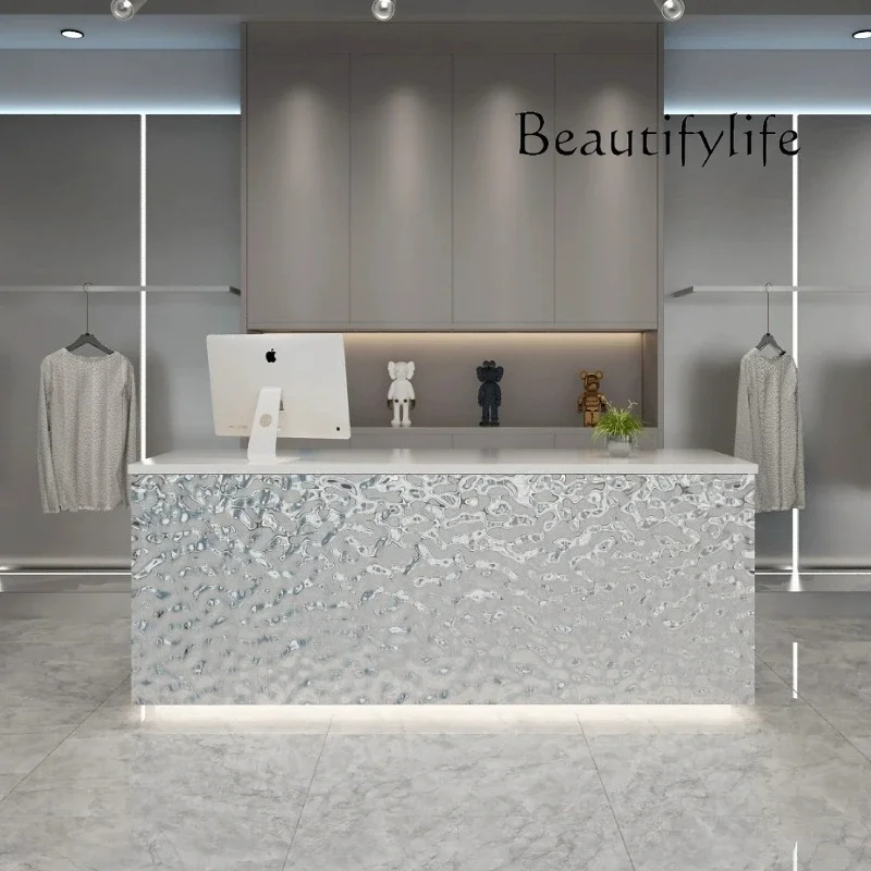 Water ripple stainless steel bar counter Simple modern small beauty salon Clothing store Cashier counter