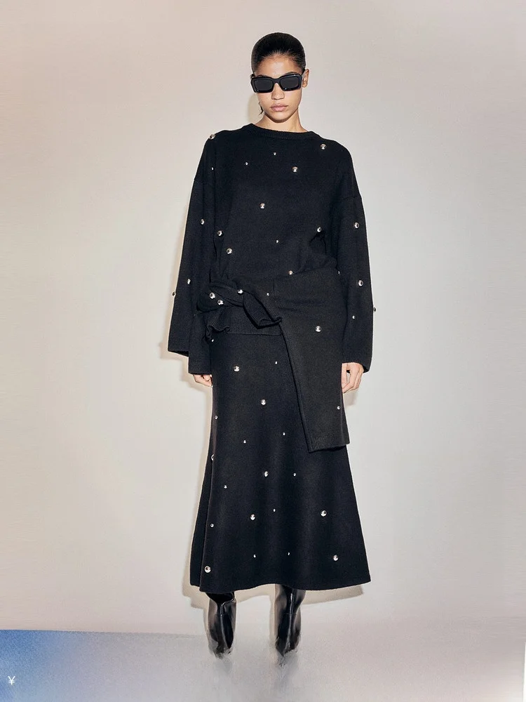 

H&M Весенние женские модные юбки-леггинсы с заклепками, с высокой талией, прямые, из смесовой ткани (полиэстер/шерсть), комфортная посадка, осень