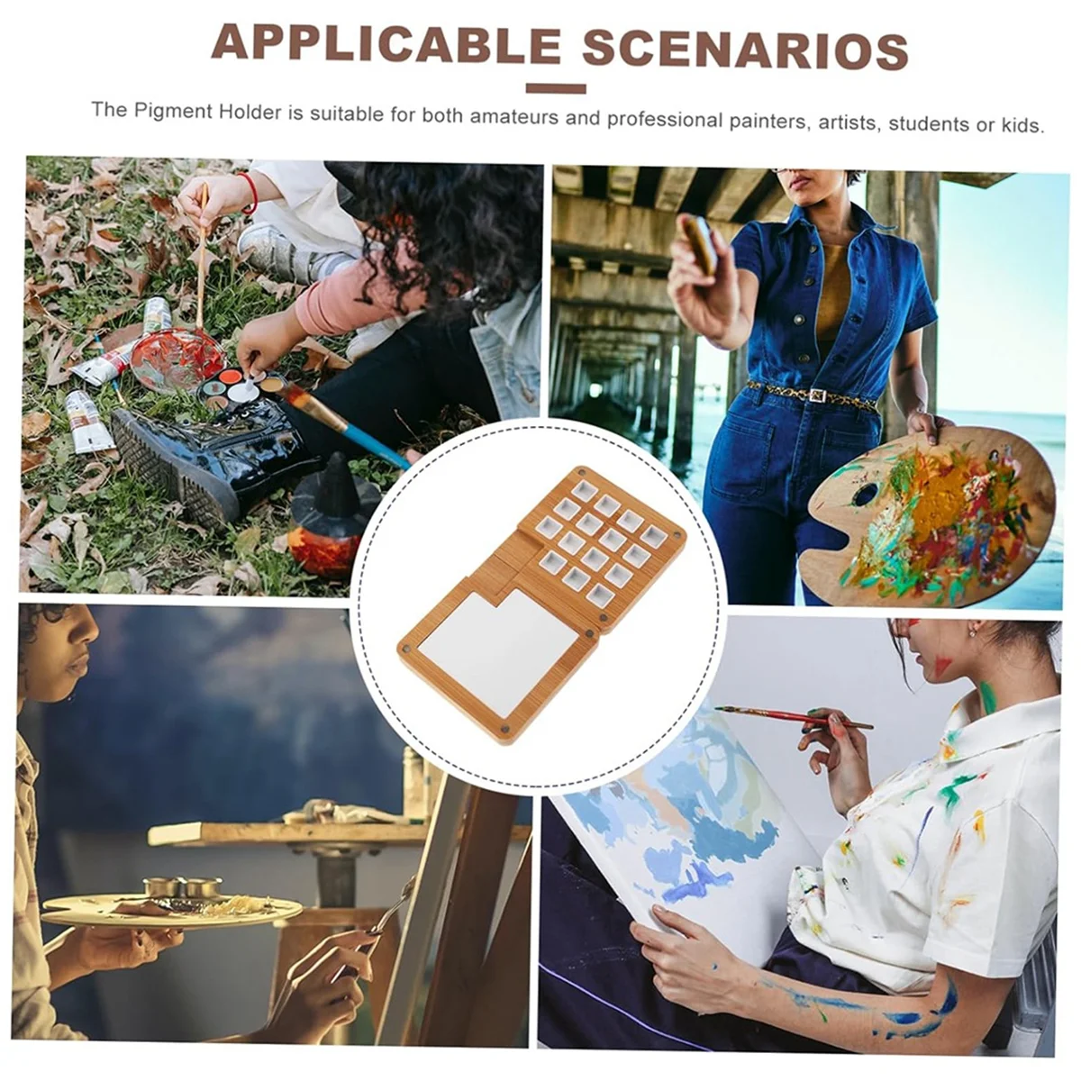 A589Z Scatola da 2 pezzi Scatola di vernice Tavolozza di vernice in legno Vassoio per pallet di vernice Custodia per pigmenti fai da te Mini tavolozza per acquerello Acquerello