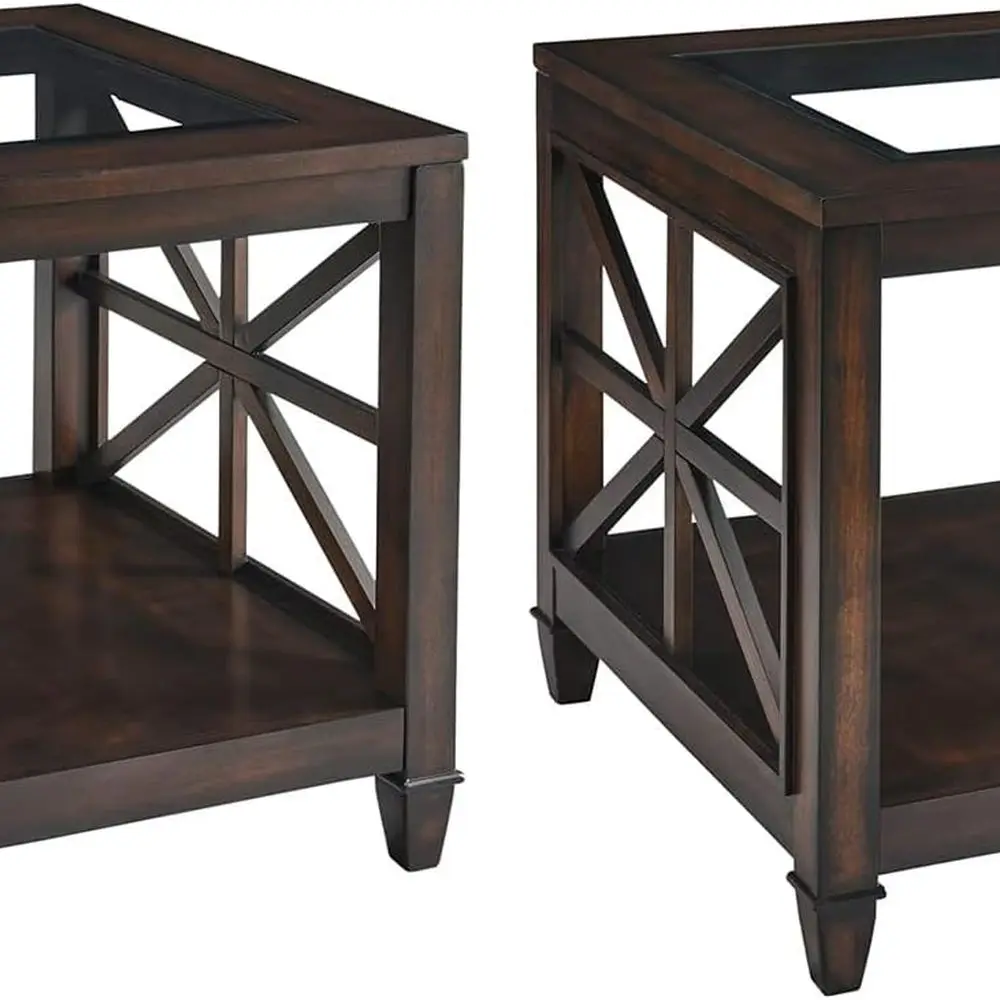 

Set of 2 Solid Wood End Tables with Tempered Glass Top, 28" x 24" Large Farmhouse Style End Tables for Living Room, Bedroom, Off