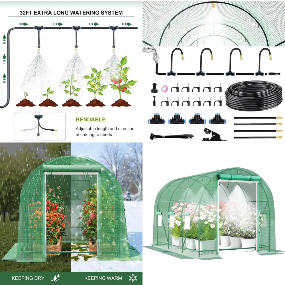 

Portable Outdoor Greenhouse Kit with Thicker PE Cover and Irrigation System - 9.8x6.5x6.5 ft