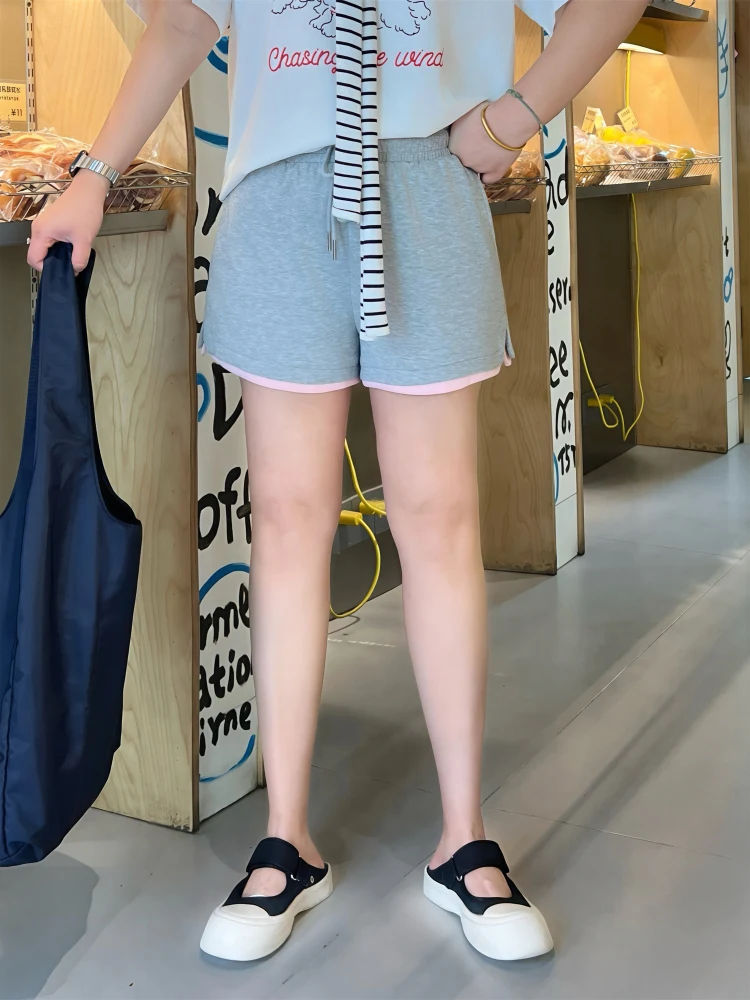 

Женские повседневные спортивные шорты большого размера с завязками, в стиле колор-блок, летняя новинка, прямой крой, из смесового хлопка