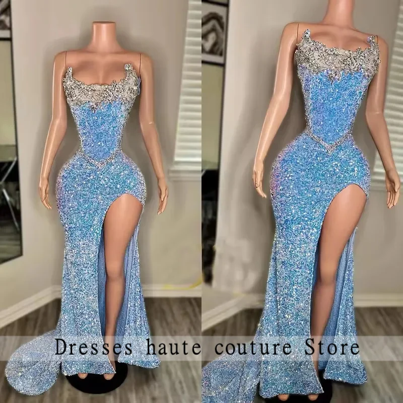 Luxe Skey Blue Galajurken 2025, Kralen Kristal Bruiloft Receptie Feestjurk Lace Up Avondjurken Aangepast