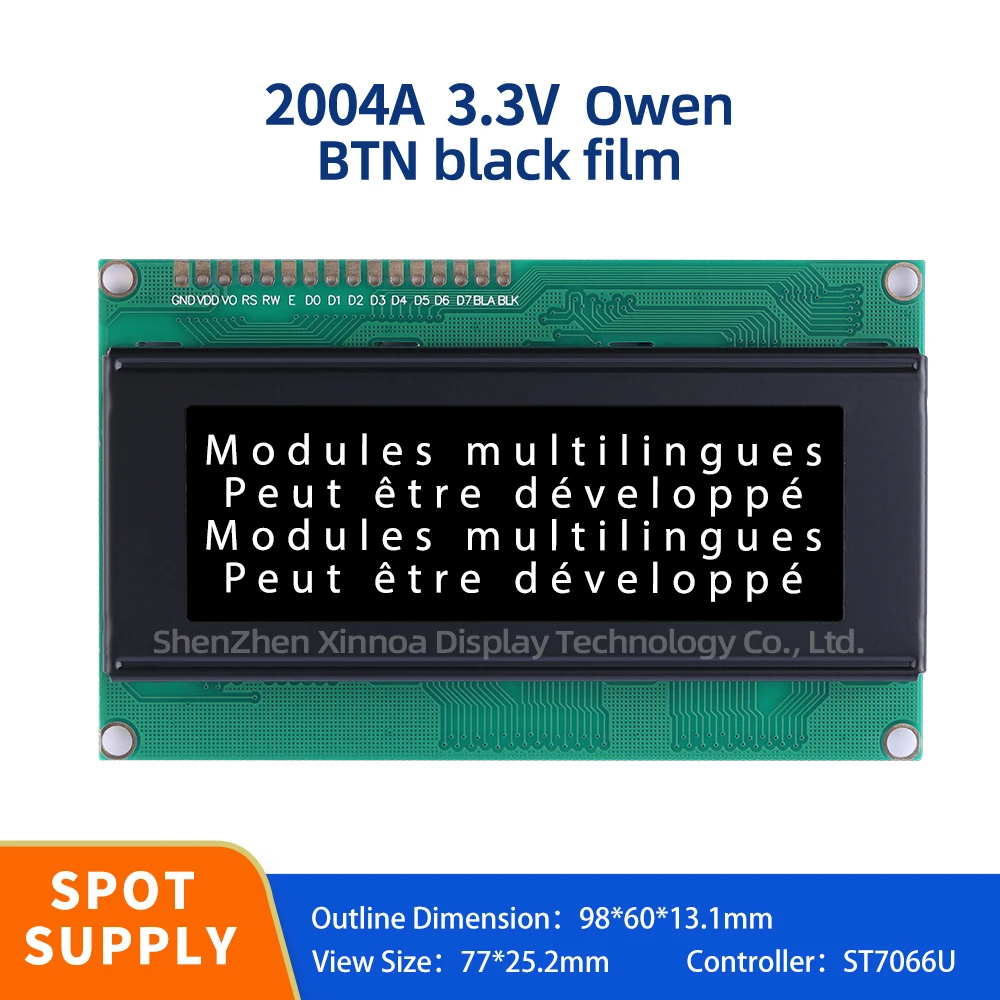 

LCM Display Module Dot Matrix Screen 2004 LCD ST7066U BTN Black Film White Text European 2004A 3.3V High Brightness LCD Screen