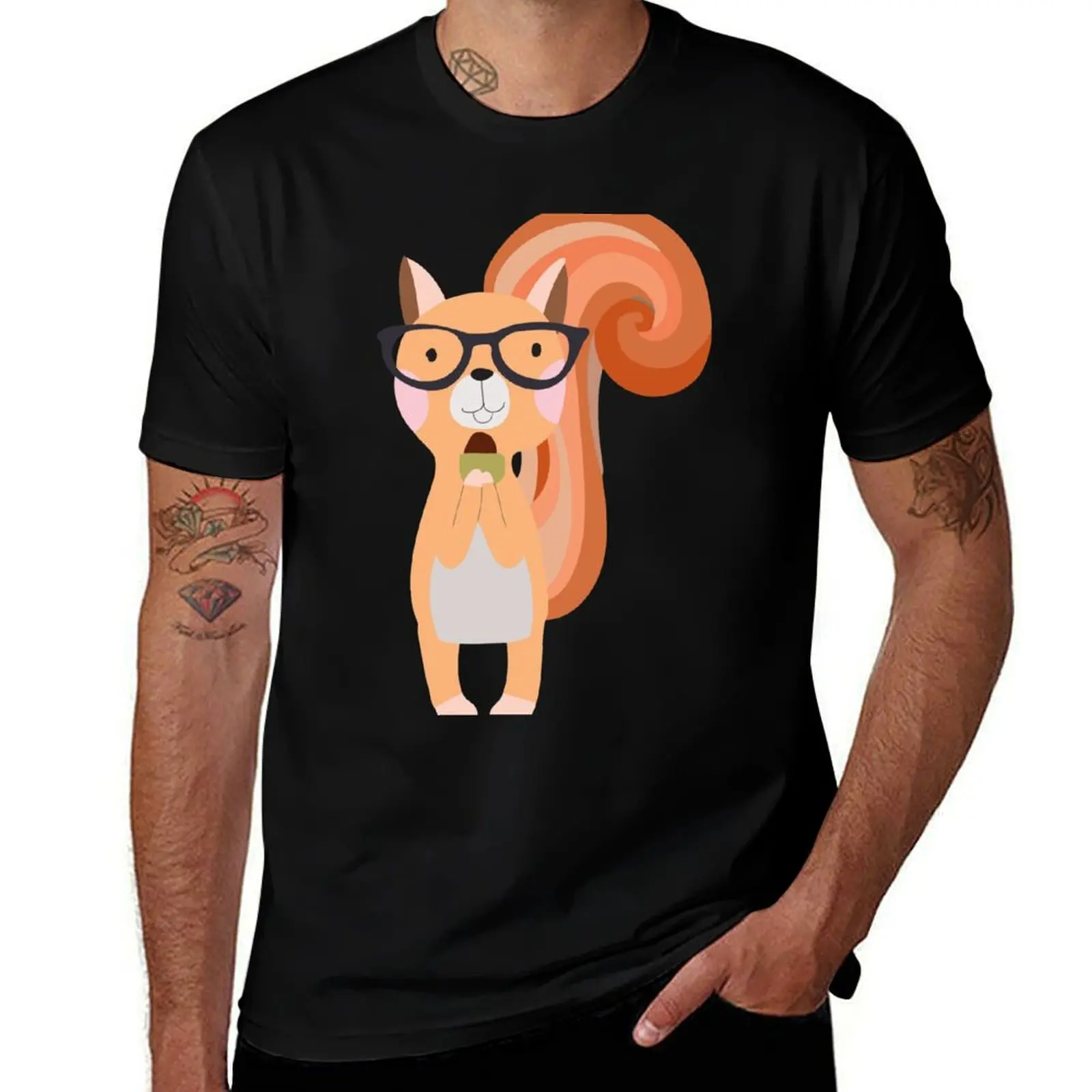 Funny Cartoon Animals Squirrel With Acorn T-Shirt t shirt man cotton T-Shirt