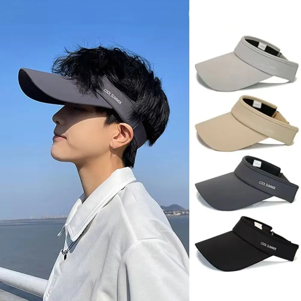 Summer Ice Silk Cooling Sun Hat Breathable Anti-UV Sports Visor Long Brim Empty Top Baseball Cap Running