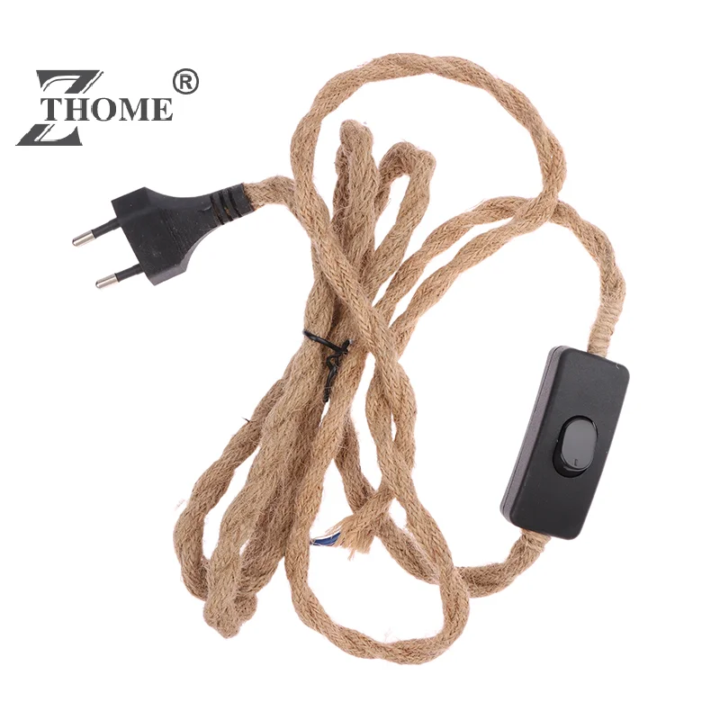 EU Plug Twisted Hemp Rope Power Cord Retro E27 Lamp Base Socket Cable 1.8 Meters Twine Switch Wire For Wall Lamp Decor