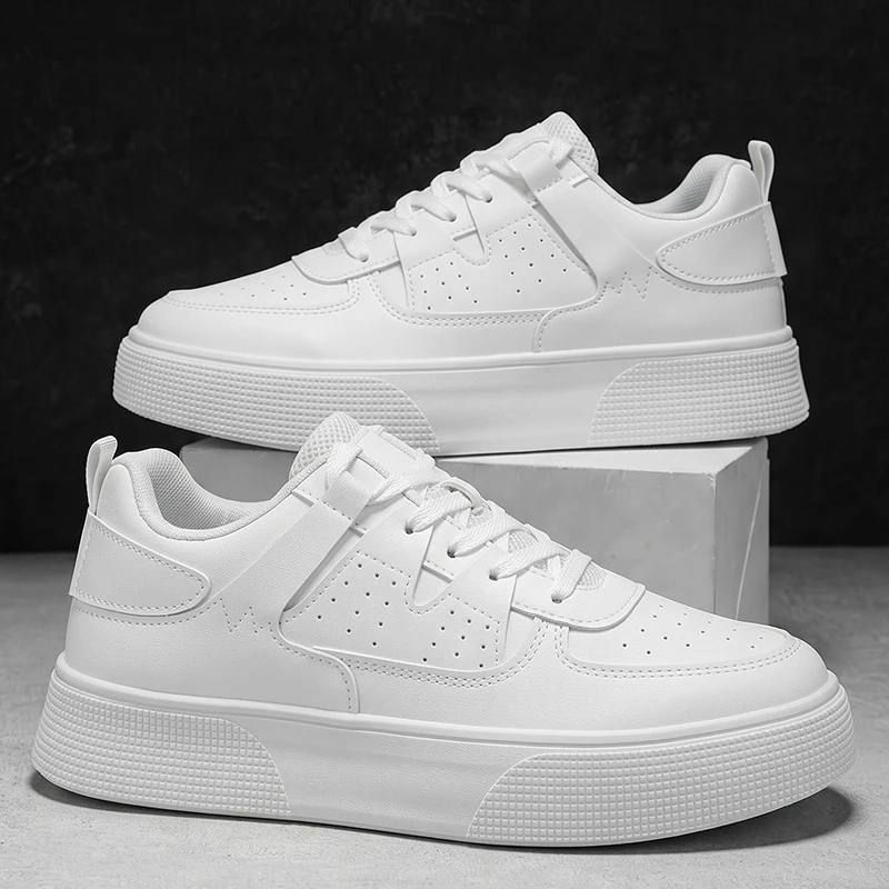 Men's Casual Skate Shoes Black White Color Block Breathable Low Top Platform Sneakers