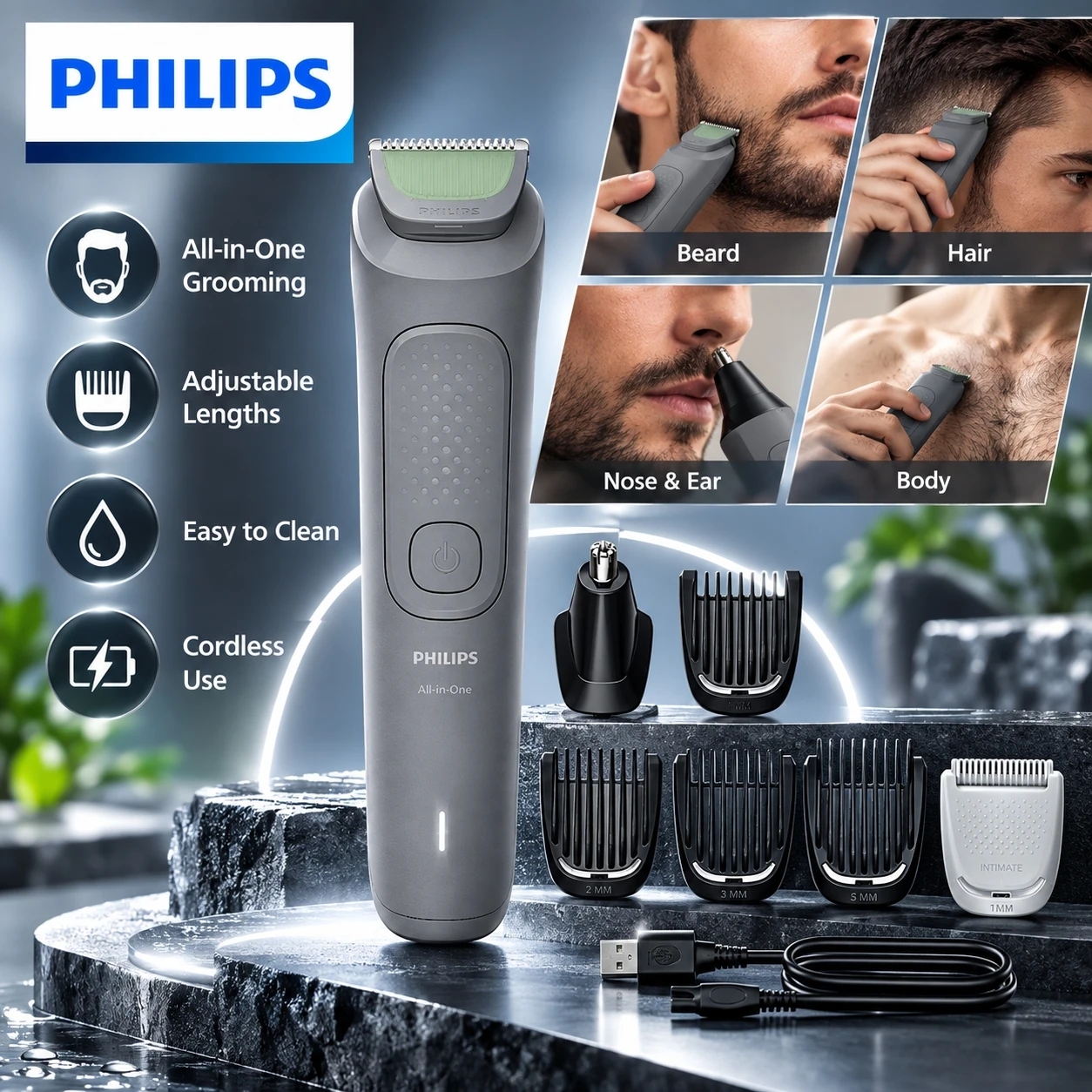 Mens Grooming Kit Philips - Philips MG3911/15: recortadora multifunción para hombres,