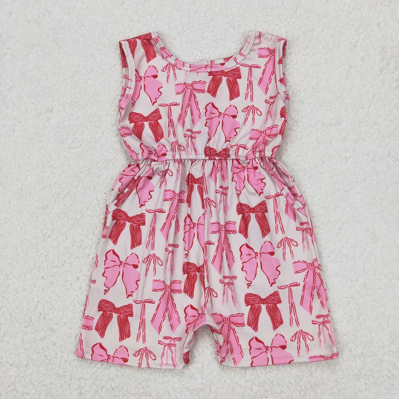 

Wholesale Kids Infant Pockets Shorts Sleeveless Buttons Overalls Bows Baby Girl Jumpsuit Toddler Children Breathable Clothes