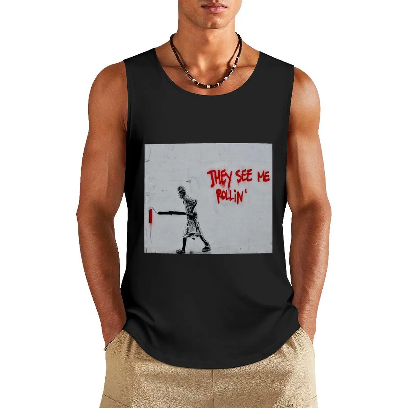 

Banksy THEY SEE ME ROLLIN Tank Top clothing men summer clothes for men bodybuilding Men's clothes
