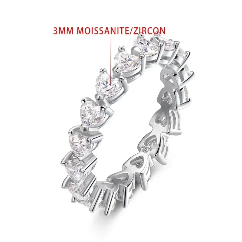 TFGLBU 3mm Heart Cut Moissanite Diamond Eternity Band with Gra Certificate 925 Silver Stackable Promise Wedding Rings for Women