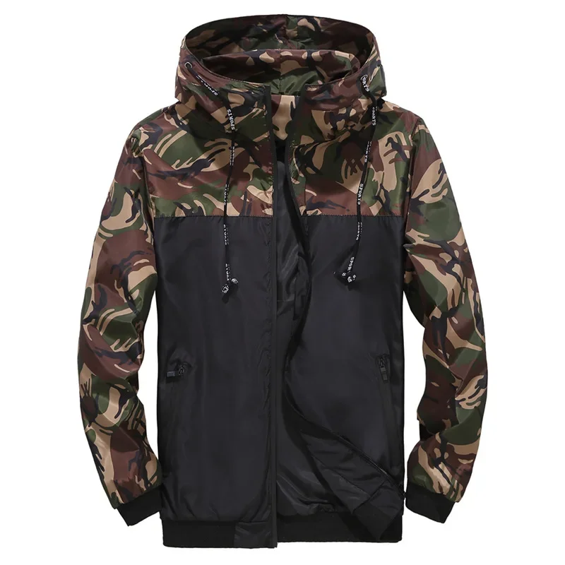 

Men's New Color Blocked Camouflage Youth Fashion Jacket Men's Spring Autumn Limited Edition Hooded Plus Size Versatile Jacket