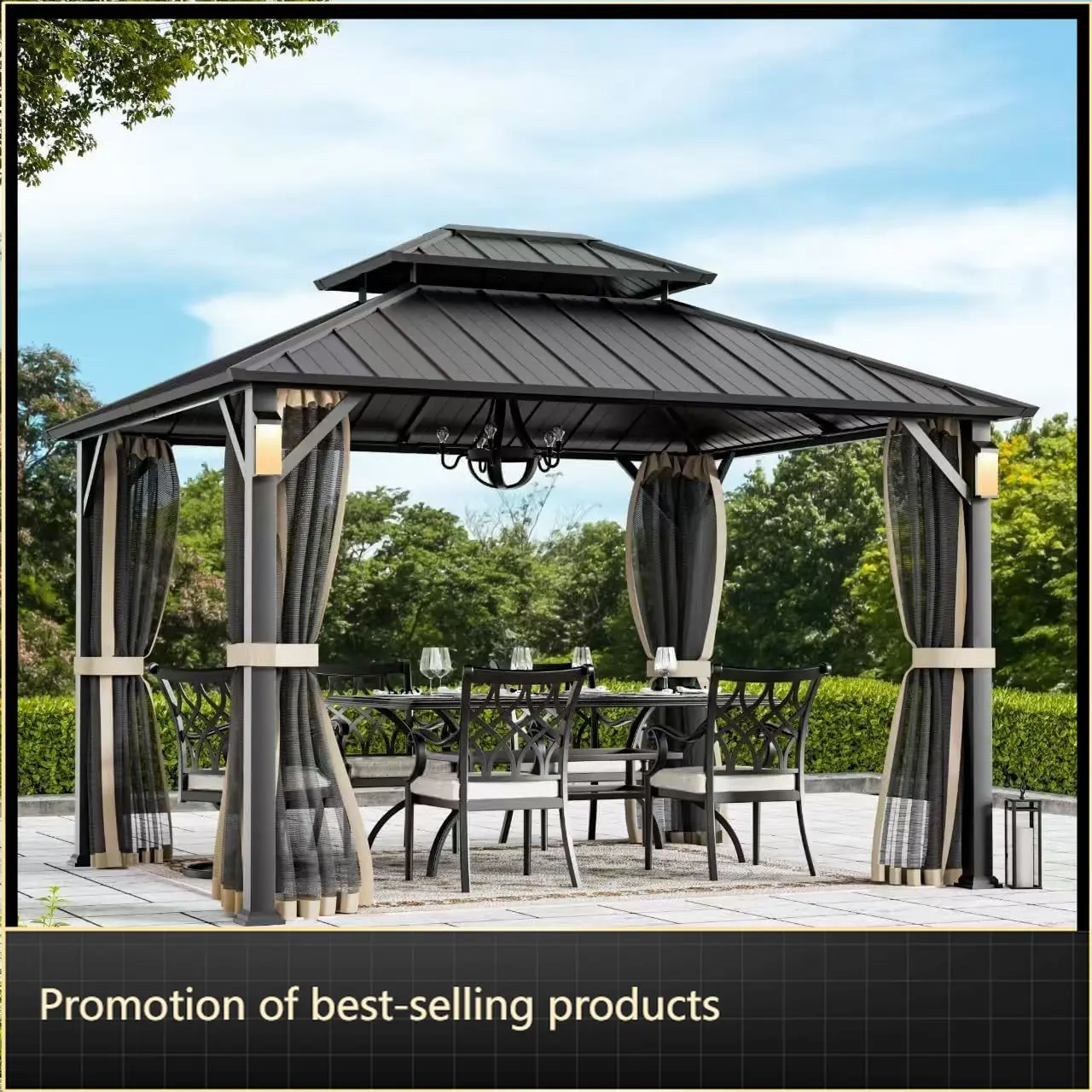 

Modern Shade The Horizon Hardtop Gazebo 10' x 12' with 4 LED Lights, Permanent Outdoor Gazebo with Galvanized Steel Double