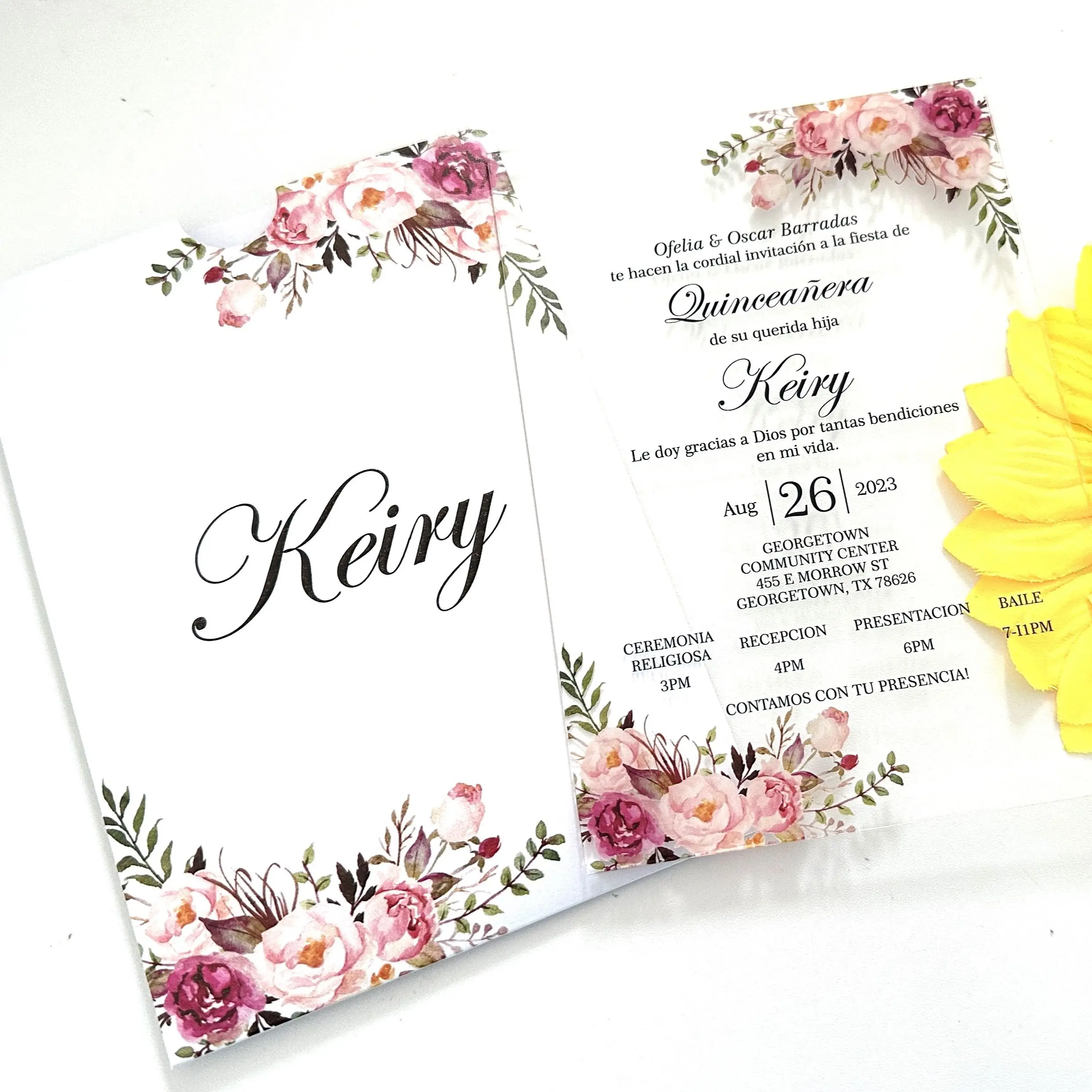 

Elegant Acrylic Quinceaner Invitation for Guests, Wedding Invitation, Party Gift, Favor Decoration, 5x7