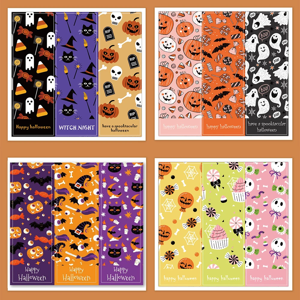 30-60pcs Happy Halloween Stickers 9*3CM Pumpkin Witch Skull Sealing Labels Scrapbooking for Holiday Gift Packaging Decor Sticker