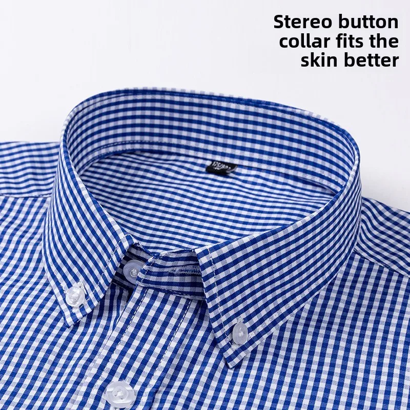 Thin 100% Cotton Plaid Shirts for Men Long Sleeve  Checkered Dress Shirt Mens Blue New  Men Clothing  Button Up Shirt