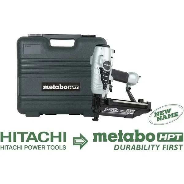 Pregador de acabamento Metabo HPT |   Pregos com acabamento de calibre 16 - 1 polegada até 2-1/2 polegadas |   Espanador de ar integrado com 5 anos de garantia NT65M2S