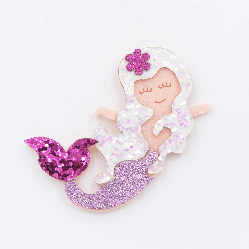 6CM Glitter Fabric Appliques Cartoon Mermaid Nonwoven Padded Patches for Wall Hat Stickers DIY Hair Clips Decor Accessories