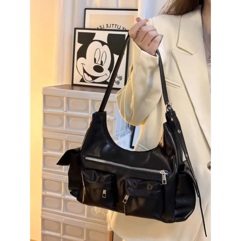 

Spicy Girl Motorcycle Retro Bag 2024 PU Soft Leather Pocket Shoulder Bag Casual Versatile Crossbody Bag Fashionable Photo Item