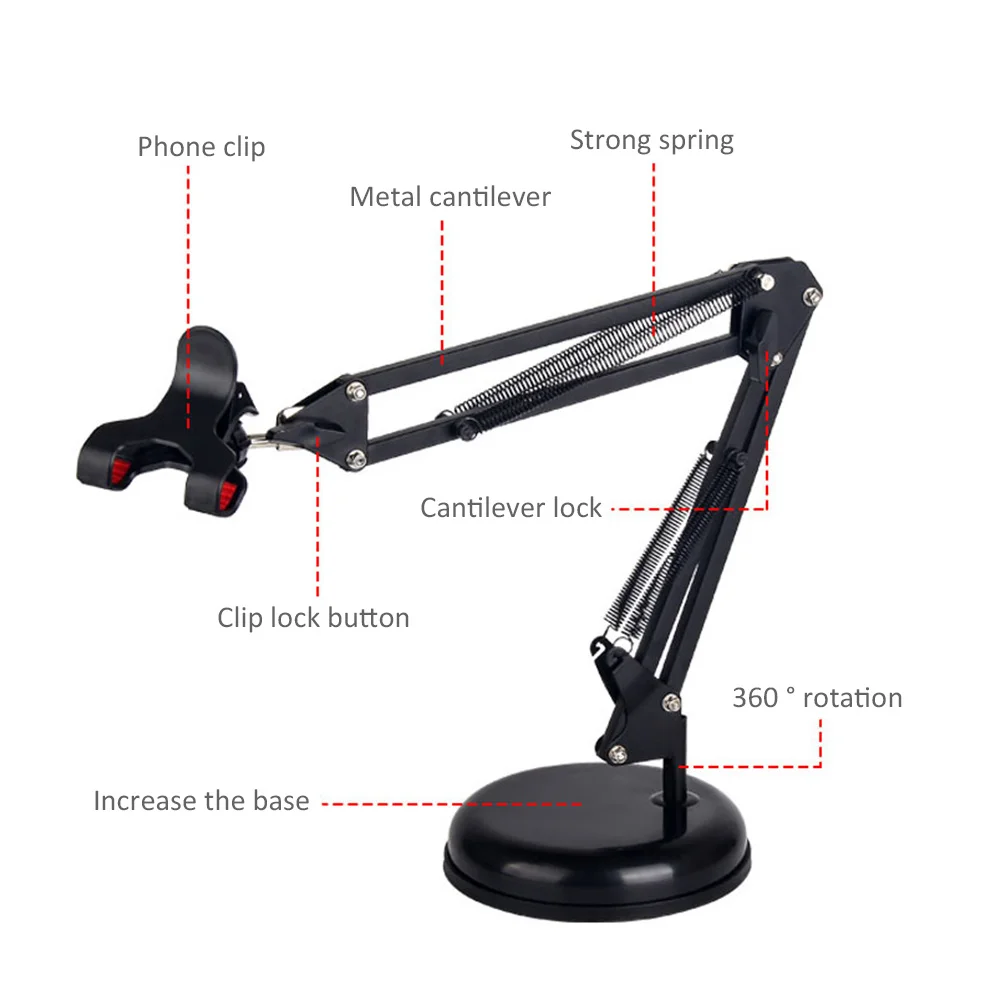 

Adjustable Scissor Arm Microphone Stand Thickened Base 360 Degree Rotation Phone Holder For Live Broadcast Studio Use