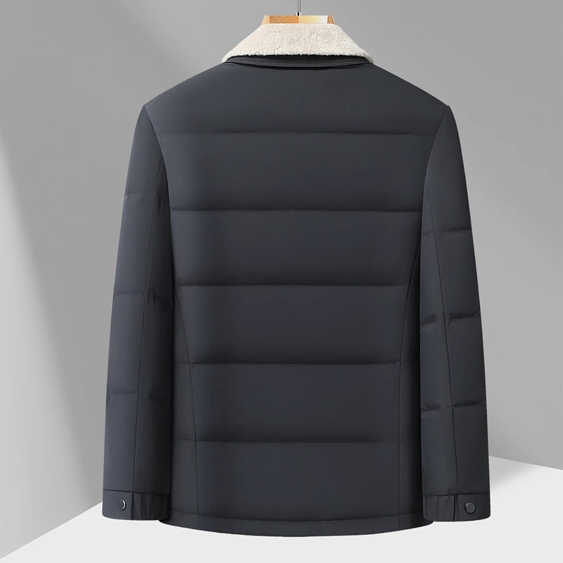 الشتاء رجال الأعمال سترات منتفخة غير رسمية رمادي أزرق أبيض بطة أسفل معطف أساسي الصوف رفض طوق ملابس خارجية حرارية الترفيه #2
