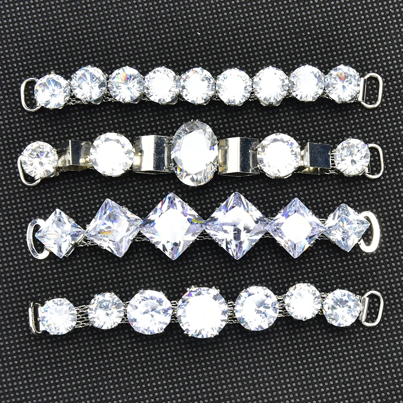 2Pcs 10cm Clear Zircon Crystal Bikini Connector Buckle Shiny Rhinestone Metal Chain Trim for Clothing Shoes Decroration