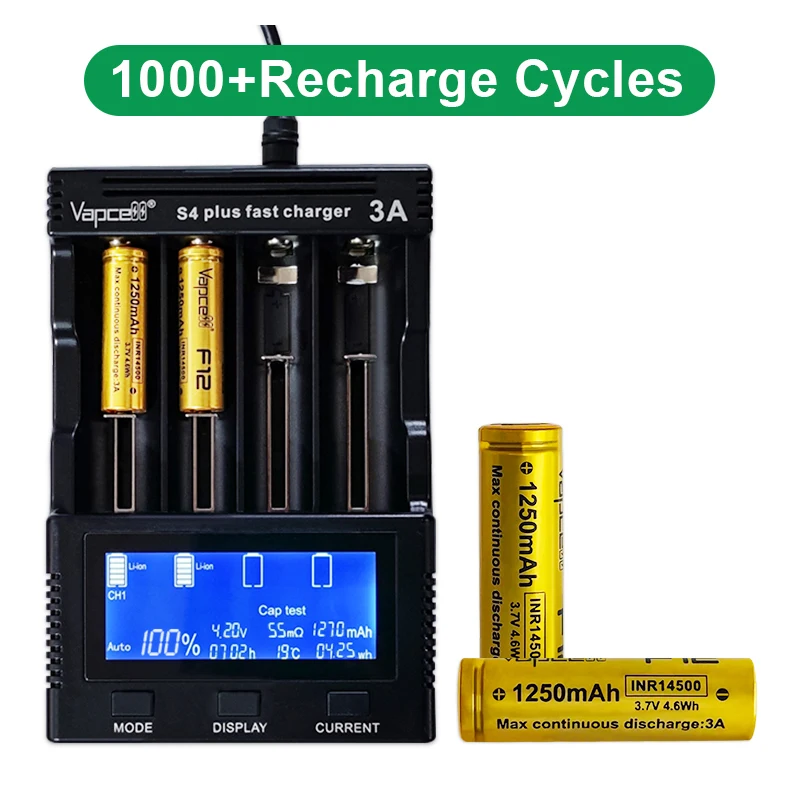 Highest Capacity 14500 Battery Vapcell 14500 F12 1250mah 3A INR14500 3.7V Rechargeable Batteries For Flashlight Camera