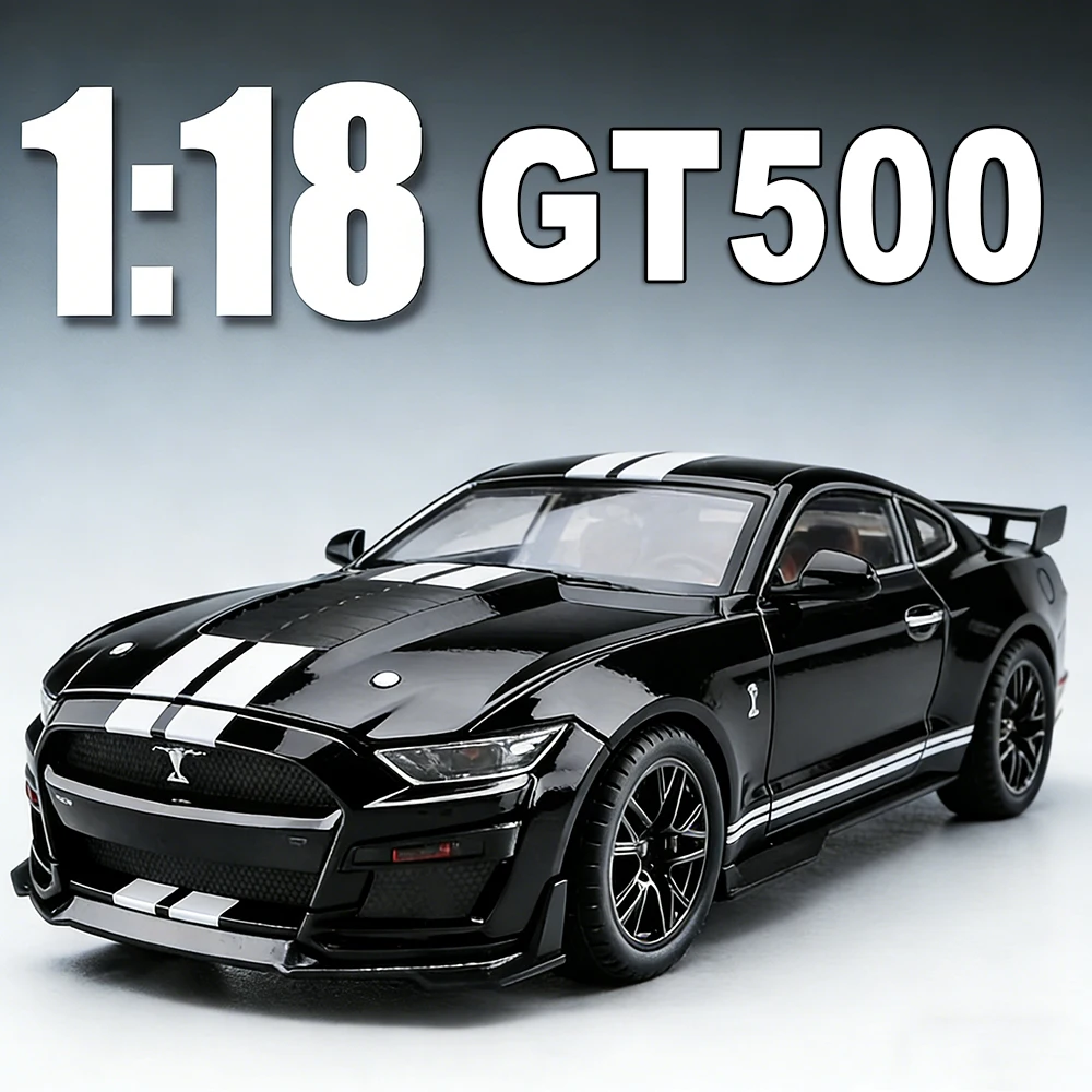 

1:18 Mustang GT500 Accord Alloy Cars Diecast Models Toys 4 Doors Opened with Sound Light Pull Back Vehices Kids Birthday Present