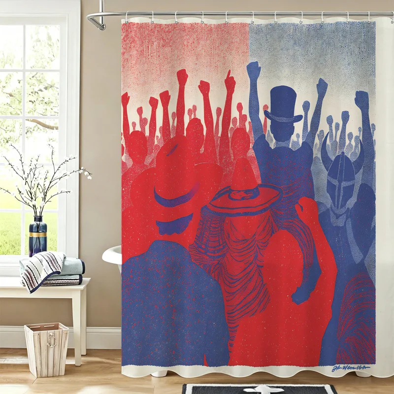 Fashion World Football Shower Curtain Excited Cheering Crowd Print Bathroom Curtain With Hooks Retro Waterproof Bath Hotel Decor