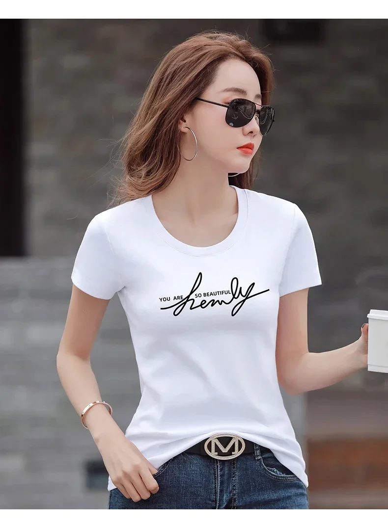 Summer new short sleeve T-shirt top fashion female cotton cultivate one's morality show thin brim joker half sleeve shirt