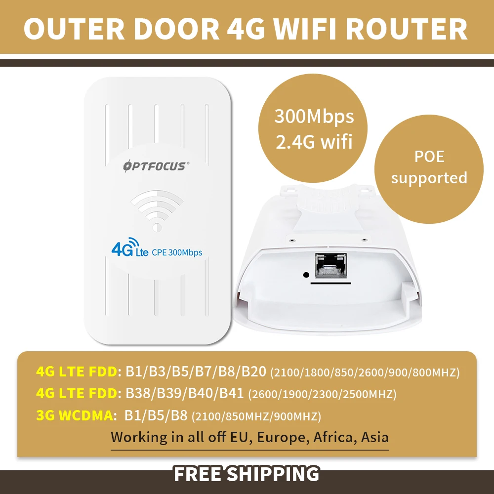 OPTFOCUS für IP-Kamera-Netzwerk 4G POE-Route außerhalb IP54 300 Mbit/s 4G EU ASIA Band Breitband-kompatibles Modem 4G SIM-Karten-Router