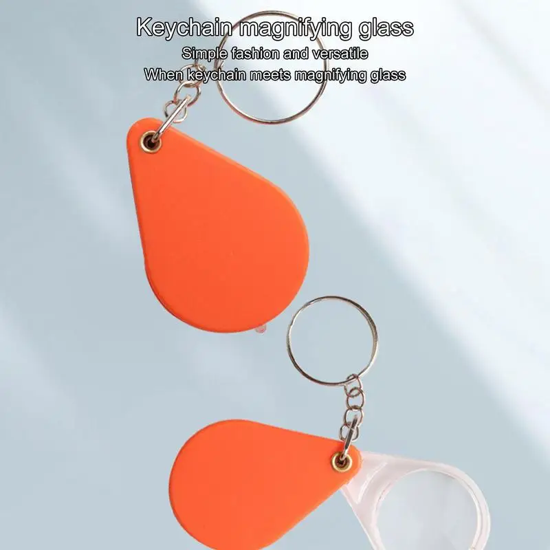 Folding Magnifier Small Handheld Folding Keychain Magnifier Portable Orange Magnifying Lens For Old People Home Magnifier For